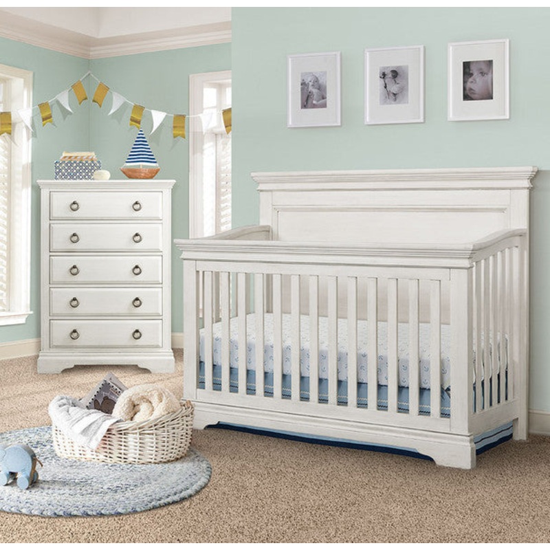 Westwood Riley Collection 2 Piece Nursery Set Crib and 5 Drawer Dresser in Brushed White