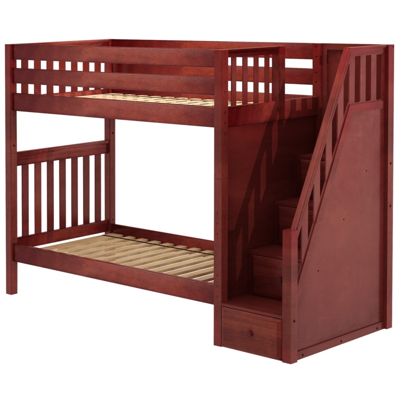 Maxtrix Twin High Bunk Bed with Stairs (800 Lbs. Rating) Natural Slat