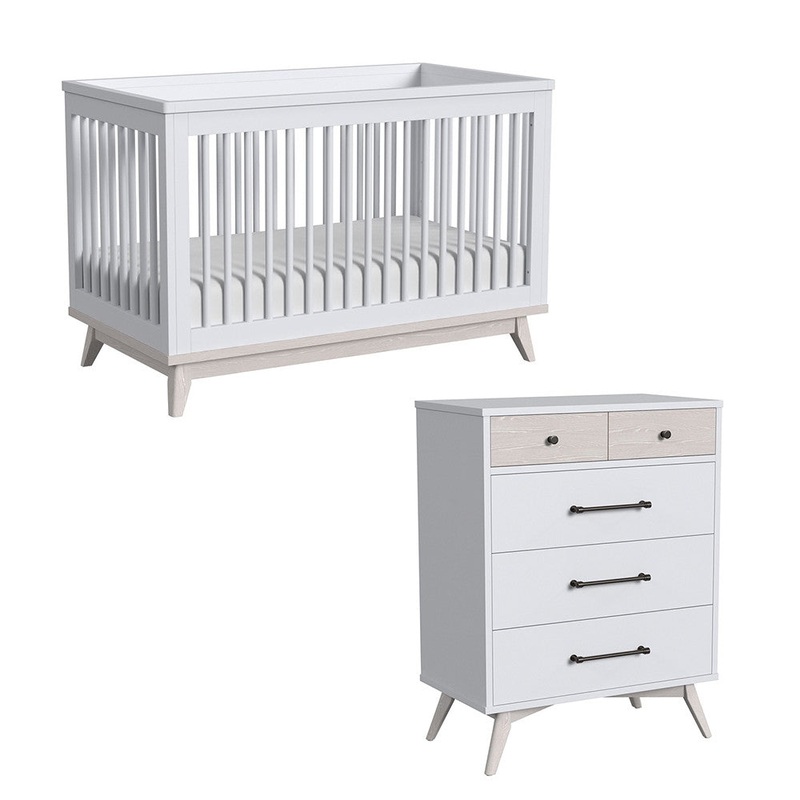 Westwood Rowan 2 Piece Nursery Set in Ash Linen – Cottage Crib & 4 drawer chest