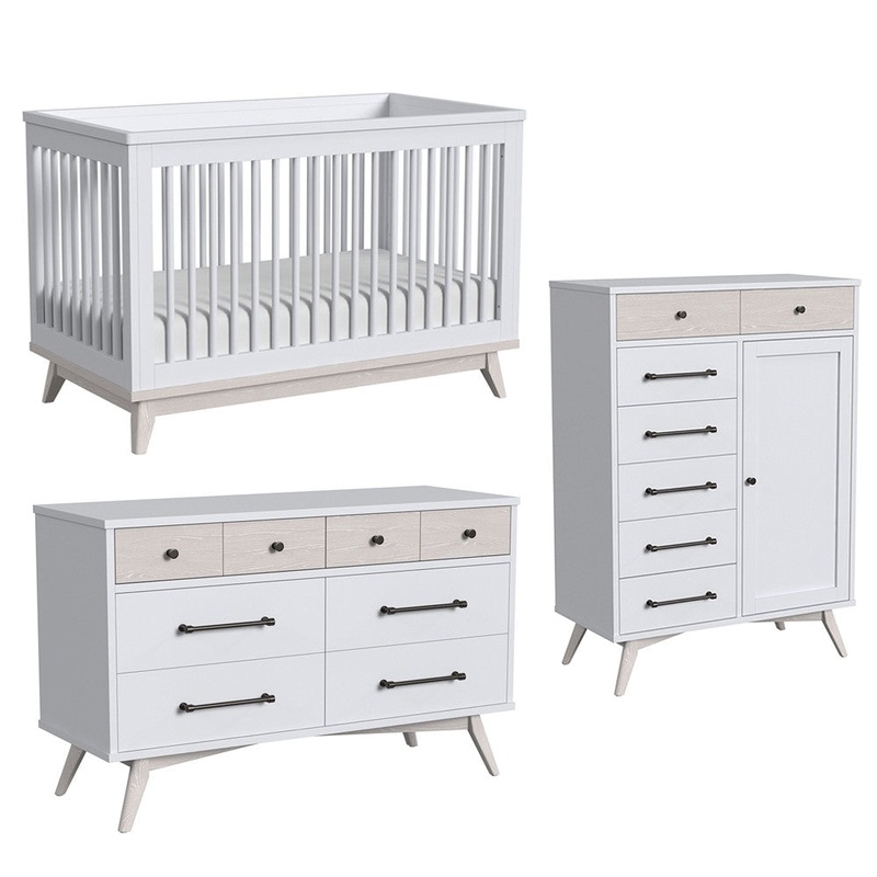 Westwood Rowan 3 Piece Nursery Set in Ash Linen – Cottage Crib, 6 dr, & Chifferobe