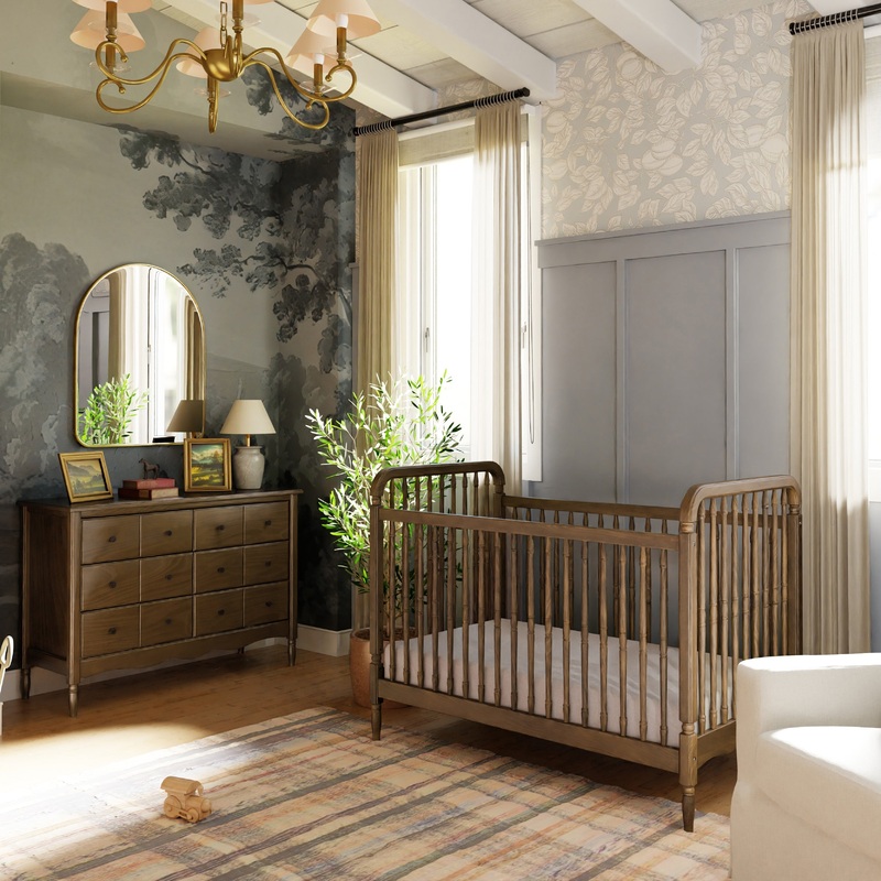 Namesake Liberty Crib and 6 Drawer Apothecary Dresser Set –  Natural Walnut Natural Walnut