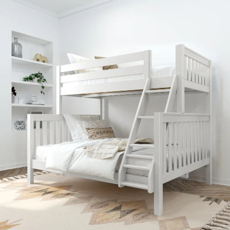 Maxtrix High Twin XL Over Queen Bunk Bed with Ladder (800 Lbs. Rating) Natural Slat Angled Ladder Front