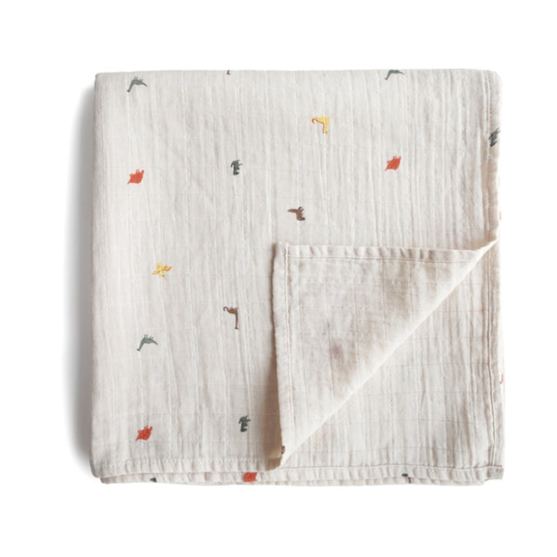 Mushie Muslin Organic Cotton Swaddle Blanket – Dinosaurs