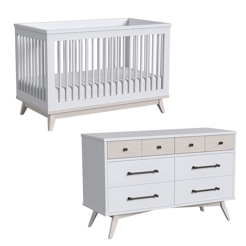 Westwood Rowan 2 Piece Nursery Set in Ash Linen – Cottage Crib & 6 drawer chest