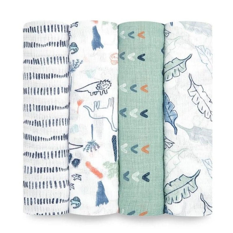 Aden & Anais Infant Essentials Muslin Swaddle Blankets, Dinotime, 4-pack