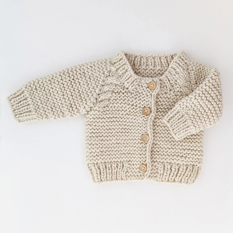 Garter Stitch Cardigan Sweater | Natural 0-6 Months