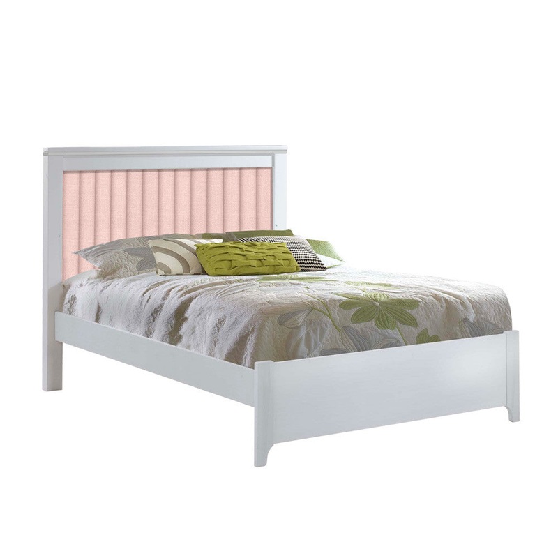 Natart Taylor Double Bed 54″ with Low profile Footboard, Rails & Channel Tufted Panel Blush White