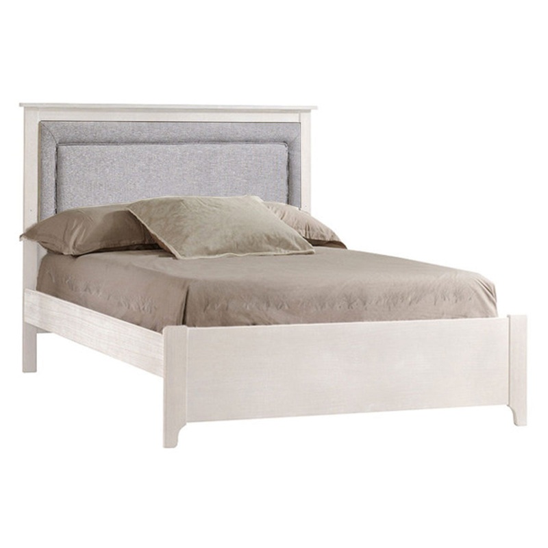 NEST Emerson Collection Double Bed 54″ with Low profile footboard, rails & upholstered Panel Fog in White