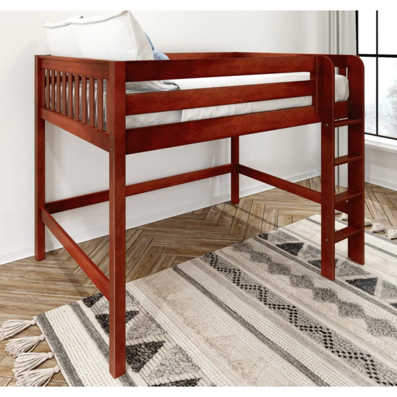 Maxtrix Full Mid Loft Bed (800 Lbs. Rating) Natural Slat Straight Ladder Front