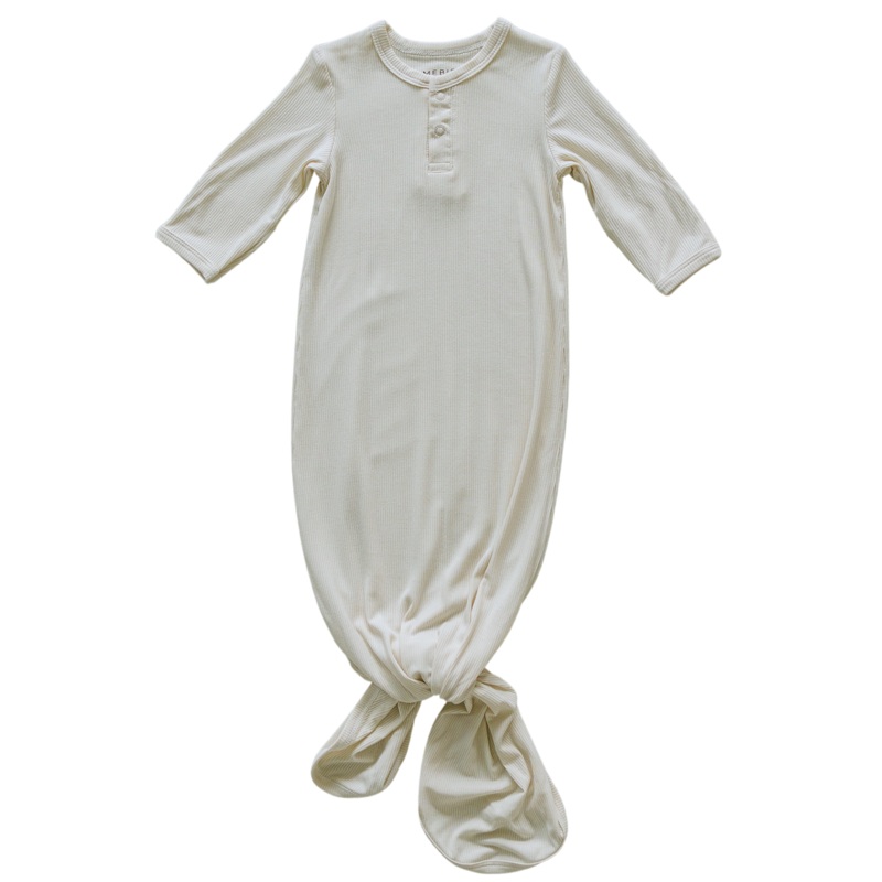 Ribbed Bamboo Knot Gown | Cream