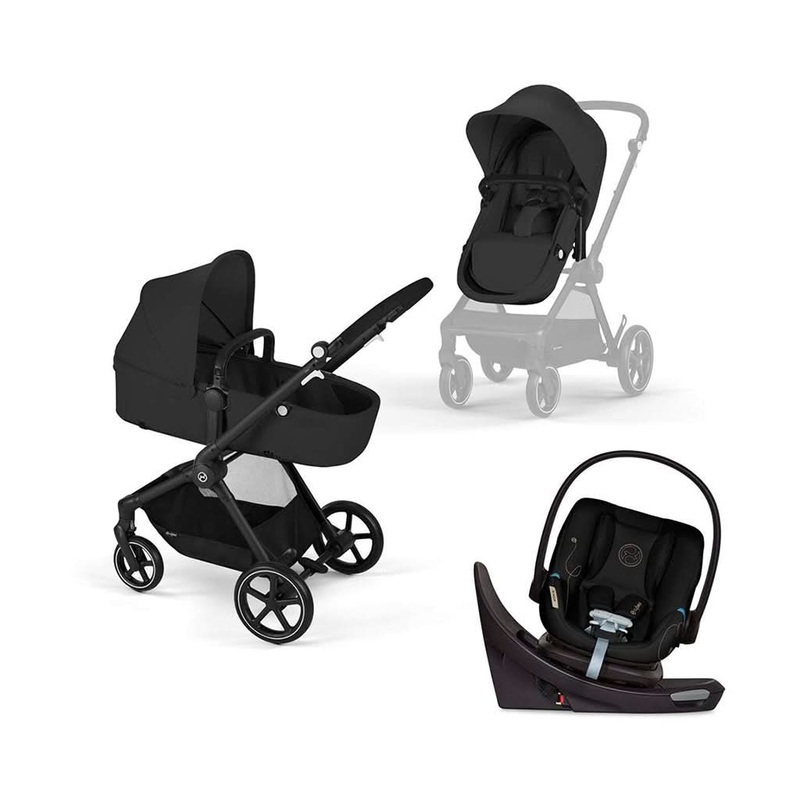 Cybex 5-in-1 EOS Travel System with Aton G Swivel with Sensorsafe Moon Black With Black Frame