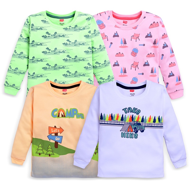 Baby Boys Regular Fit 100% Cotton Full Sleeves Boys T-Shirts Sets Pack Of 4, Paradise Green, Pink Rose, White & Mango M – 3 to 6 Months