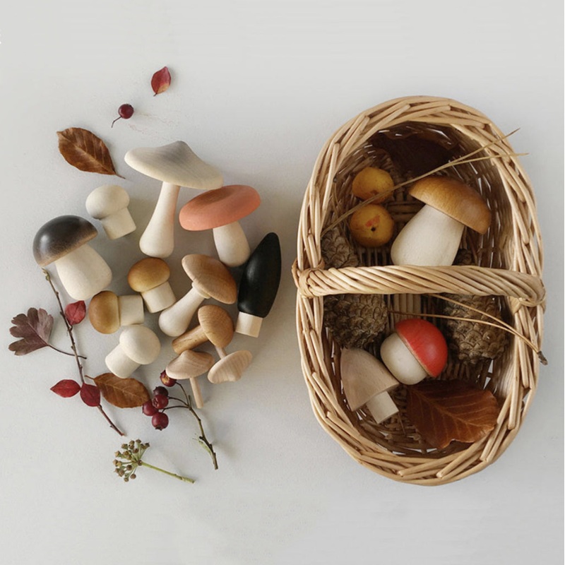 Wooden Mushroom Basket Set Light