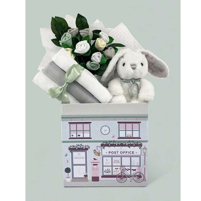 Babyblooms Personalized Little Bunny Welcome Baby Keepsake Box Grey