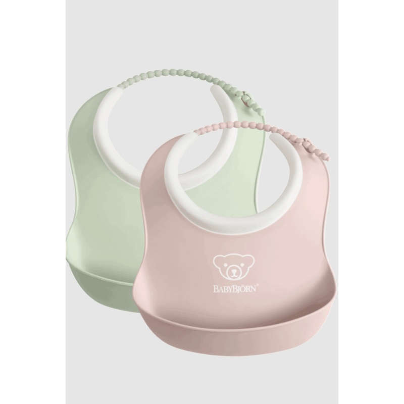 BabyBjrn Small Baby Bib, 2-pack Powder Green/ Powder Pink