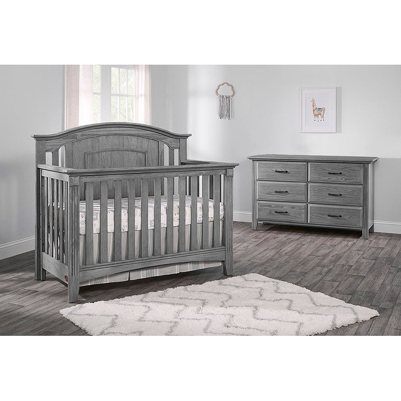 Oxford Willowbrook 2 Piece Nursery Set – Crib and 6 Dr Dresser in Graphite Gray