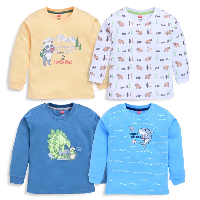 Baby Boys Regular Fit 100% Cotton Full Sleeves Boys T-Shirts Sets Pack Of 4, Mango, White, Provincial Blue & Baltic Sea M – 3 to 6 Months