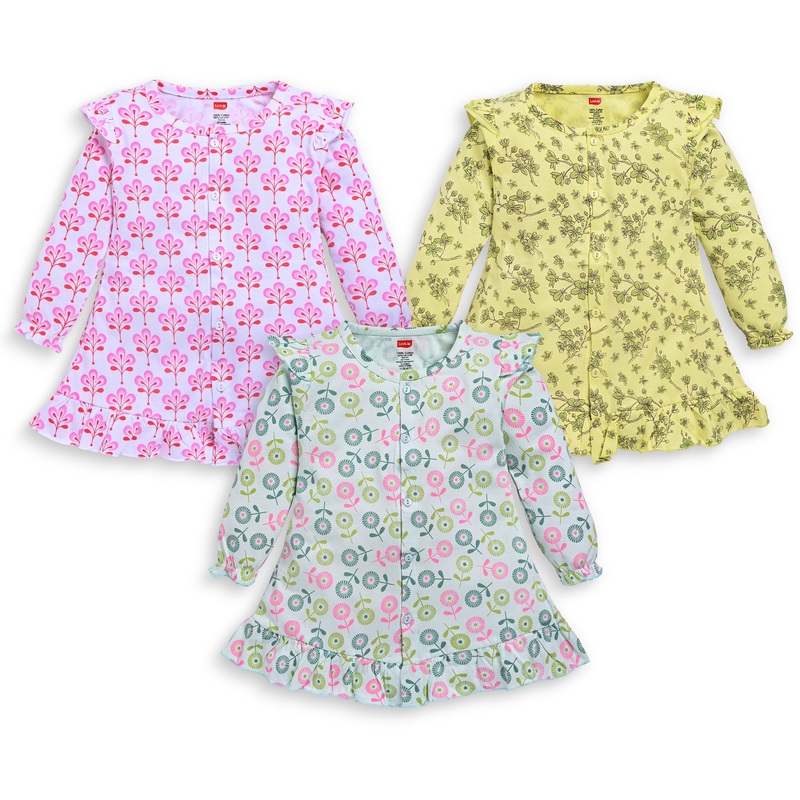 Baby Girls Pack Of 3 Full Sleeve Frock 100% Cotton XL – 12 to 18 Months
