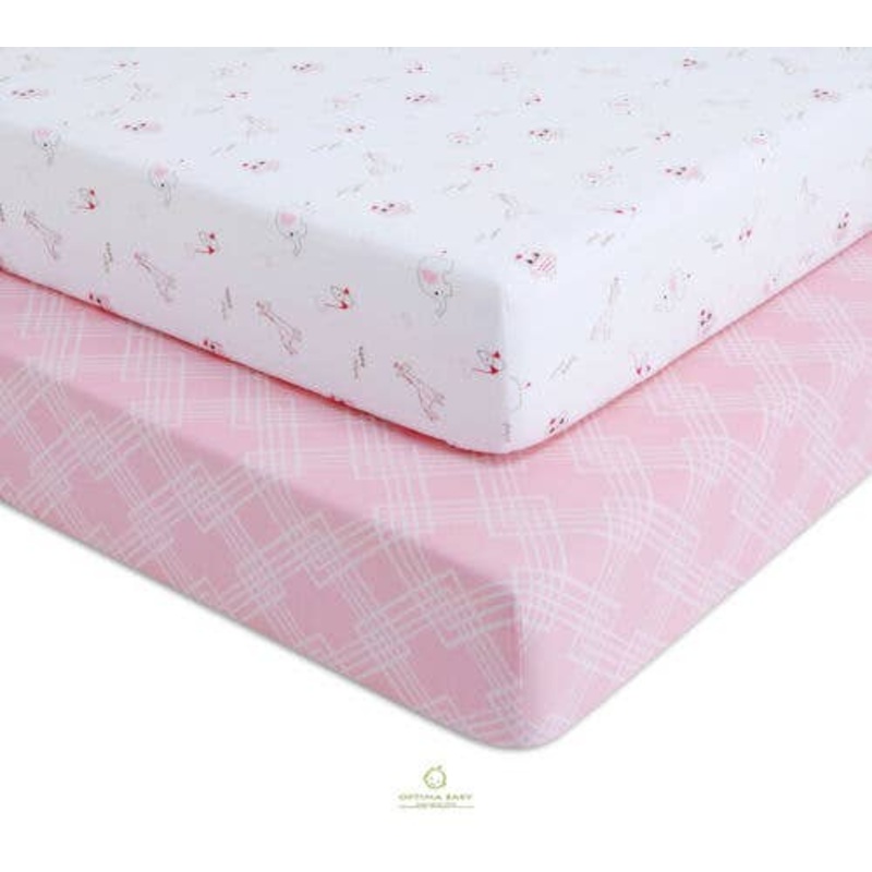 OptimaBaby 2PCS Pack Pink Animals Fitted Crib Sheets