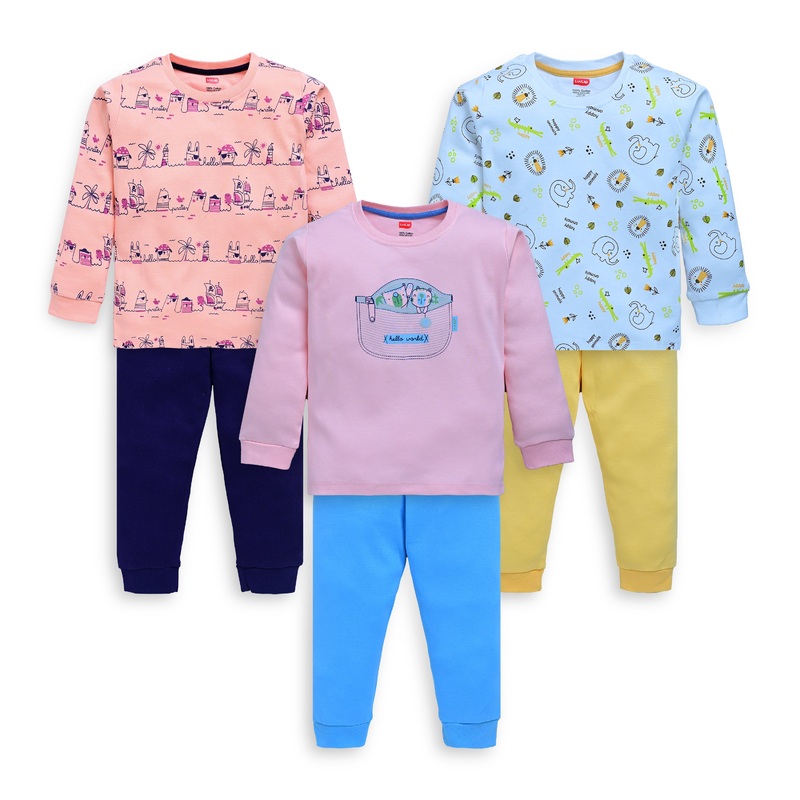 Baby Boys 100% Cotton Full Sleeve  Boys T-Shirt & Pyjama Sets Pack Of 3, Peach, Pink Rose & White M – 3 to 6 Months