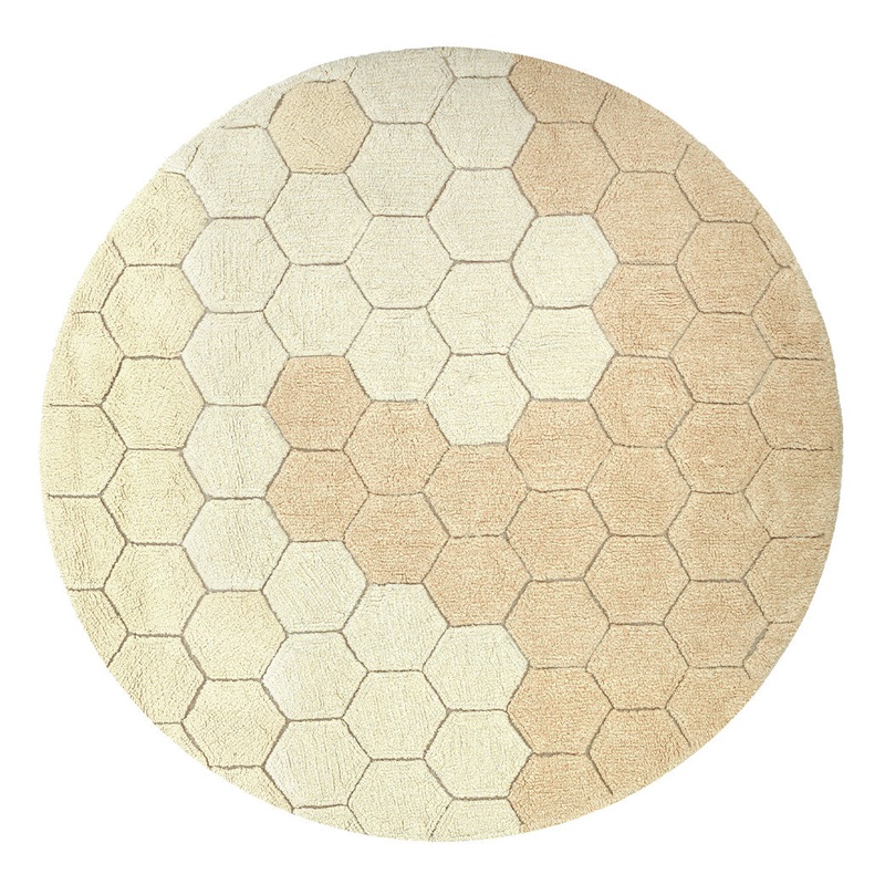 Round Honeycomb Washable Rug Golden