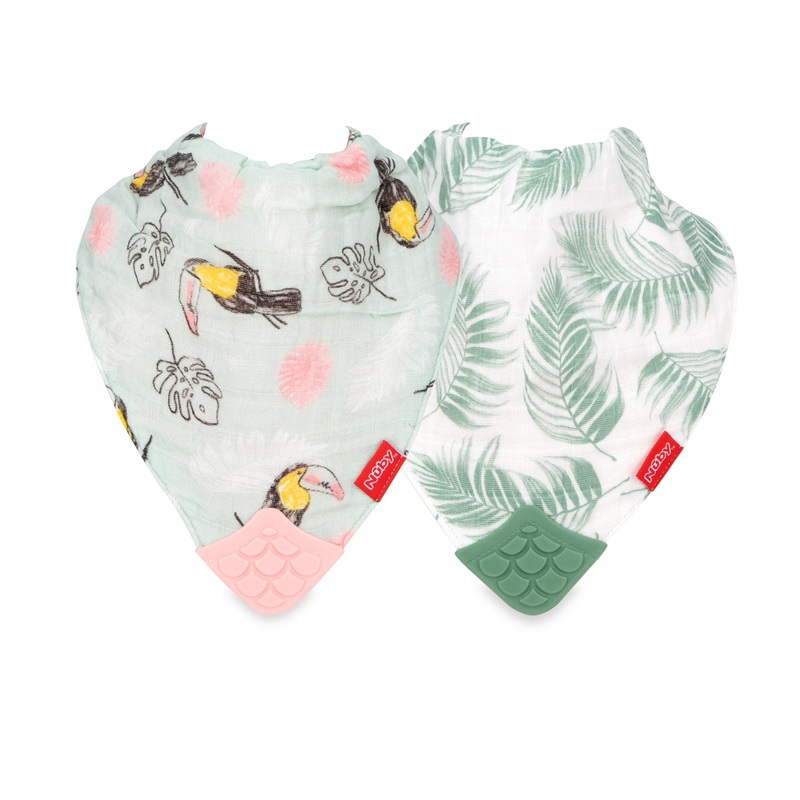 100% Natural Cotton Muslin Teething Bib (2 Pack) Toucans & Palms