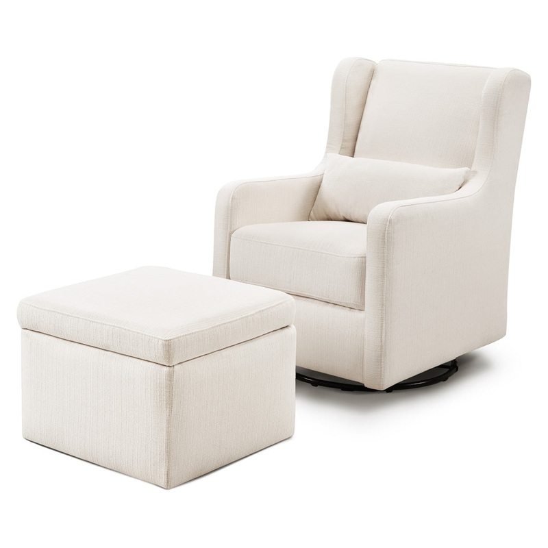Adrian Swivel Glider With Storage Ottoman Performance Cream Linen