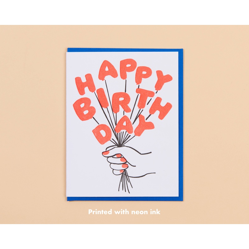 Birthday Balloons Letterpress Greeting Card