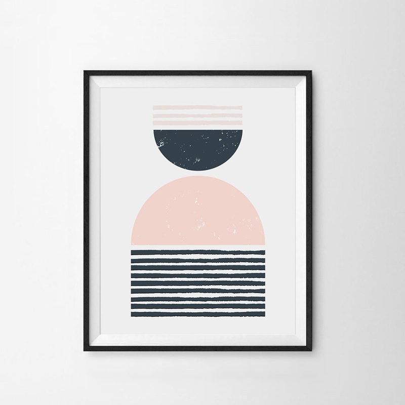 Geo Blush Pink Navy Art Print 11″x14″