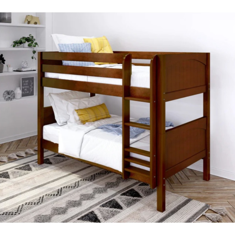 Maxtrix Twin over Twin Low Height Bunk Bed (61″ Tall) Chestnut Slat Front Straight Ladder