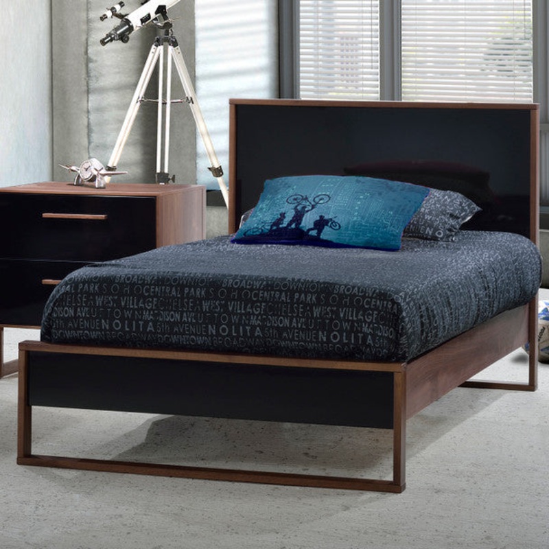 Tulip Rio Twin Bed in Walnut/Glossy Black
