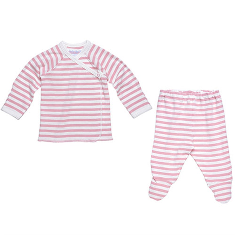 Under The Nile Side Snap Layette Set – Blush/Off White Stripe Preemie