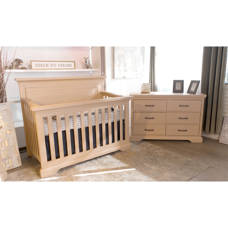 Pali Genova Convertible Crib in Sandstone Straight Horizontal Lines