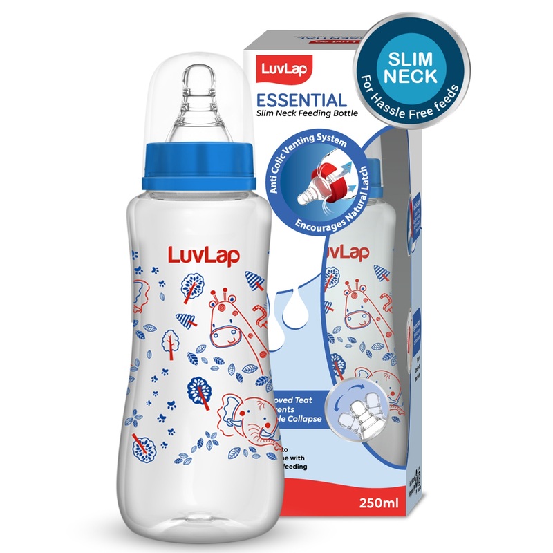 Anti-Colic Slim Neck Essential Baby Feeding Bottle, 250ml, Jungle Tales (Blue)