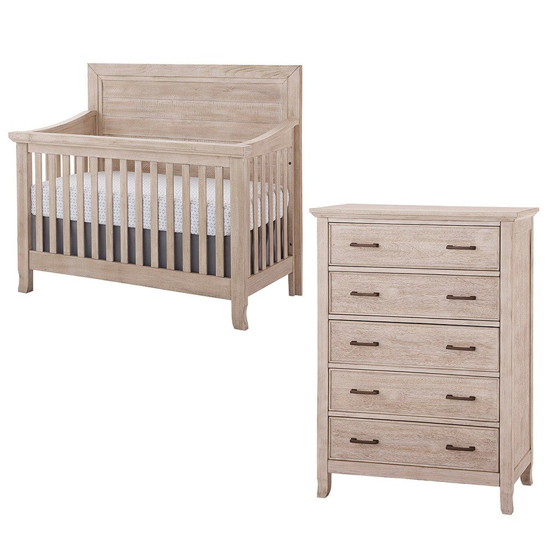 Stella Baby Remi 2 Piece Nursery Set in Sugar Coat – Convertible Flat Crib & 5 Drawer Dresser