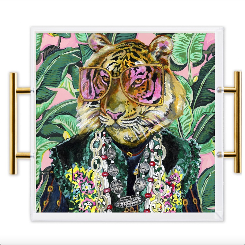 Toby The Tiger Acrylic Tray With Gold Handles