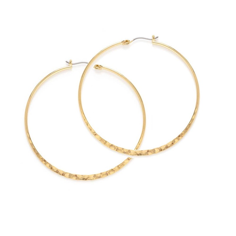 1.5″ Hammered Hoop Earrings: Yellow Gold