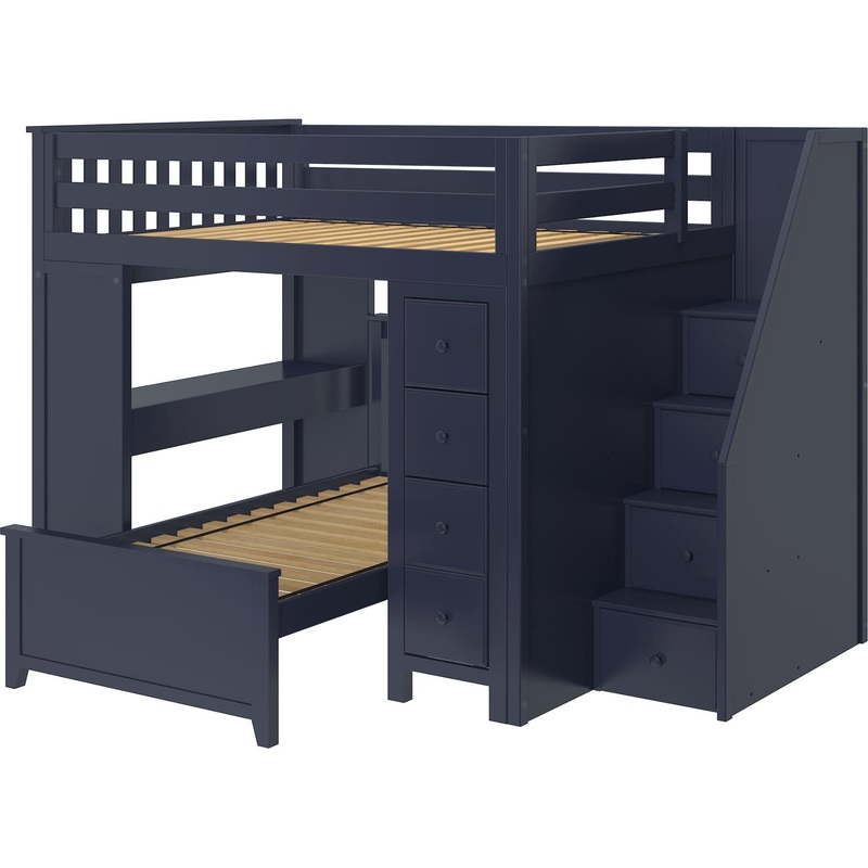 Jackpot Deluxe Full over Twin L-Shape Bunk with Staircase + Desk + Storage White