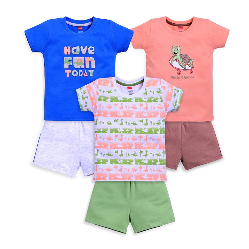 Baby Boys Regular Fit 100% Cotton Half Sleeves Boys T-Shirts and & Shorts Sets Pack Of 3, Peach, Supra & White M – 3 to 6 Months
