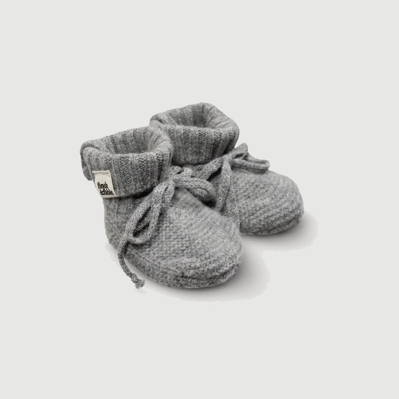 Wool Knitted Baby Booties Oat