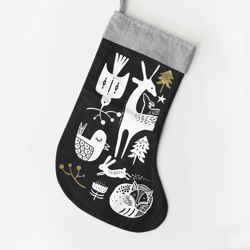 Winter Animals Christmas Stocking – White on Black