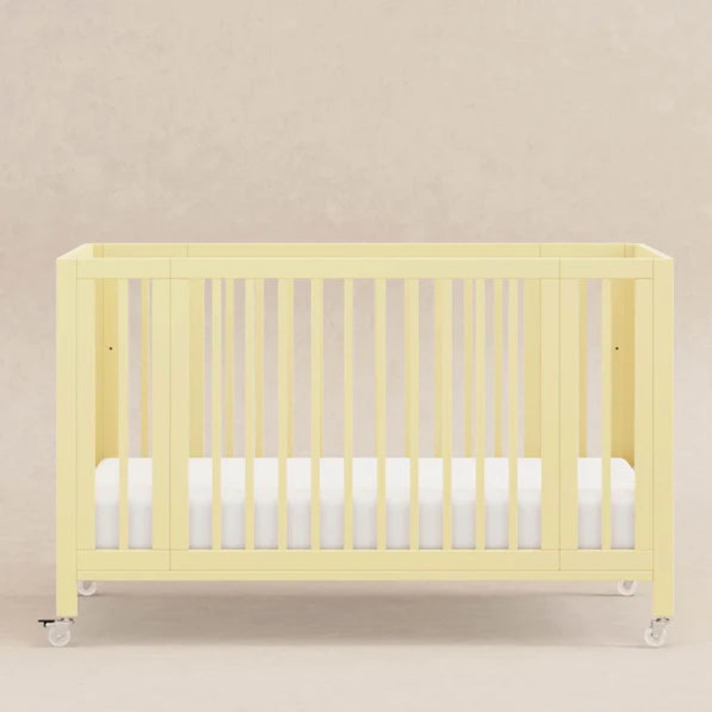 Rolli 9-in-1 Convertible All-Stages Crib with Bassinet & Toddler Bed Conversion Kits Pale Yellow