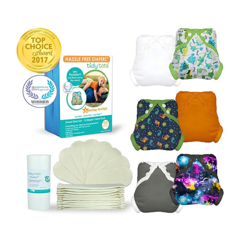 Tidy Tots Great Start Set, Hemp, Diaper Set Dinosaurs / Monsters / Galaxy / Grey / Orange / White