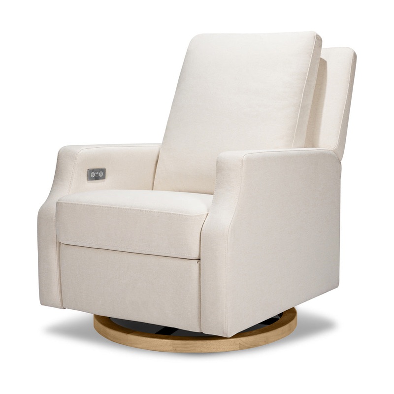 Crewe Electronic Recliner & Swivel Glider Performance Cream Eco-Weave with Light Wood Base