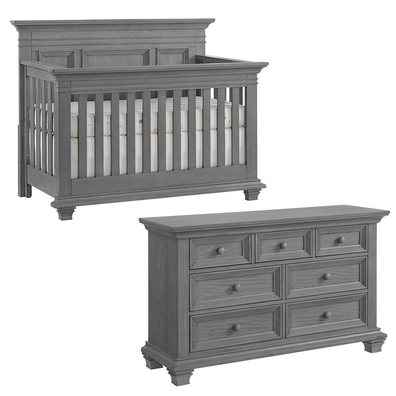 Oxford Weston 2 Piece Nursery Set – Convertible Crib + & 7 Drawer Dresser in Dusk Gray