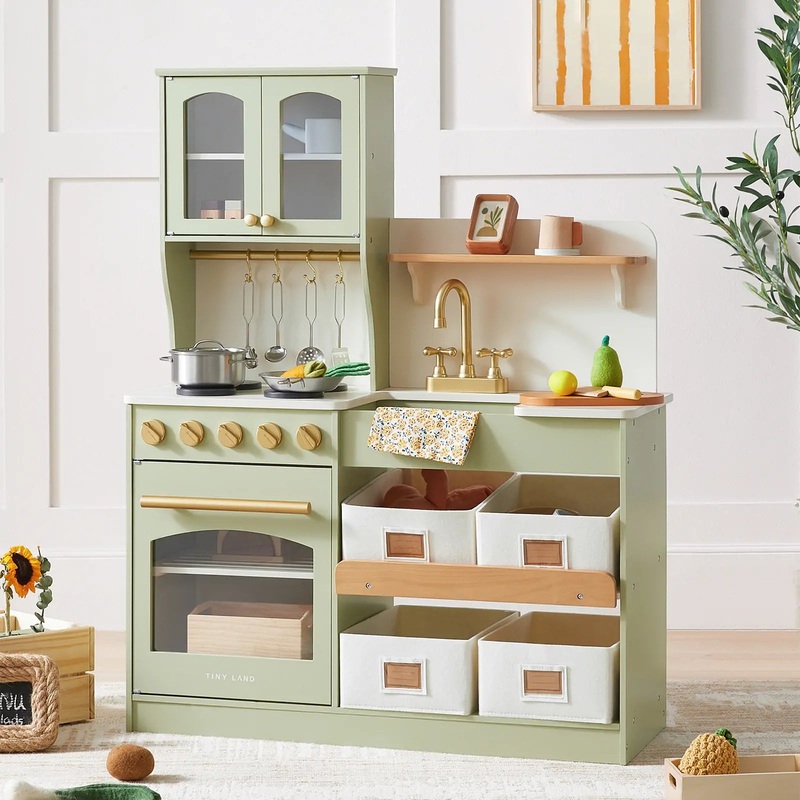 Tiny Land Pretend Play Kitchen for Toddlers – Serenity Wooden Kitchen  Green