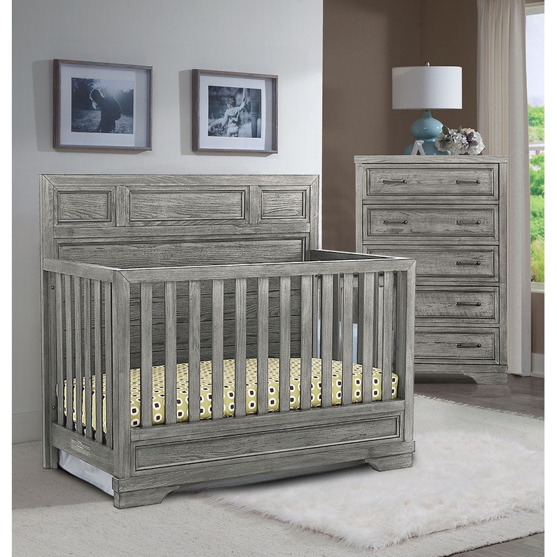 Westwood Foundry 2 Piece Nursery Set – Crib and 5 Drawer Chest in Brushed Pewter