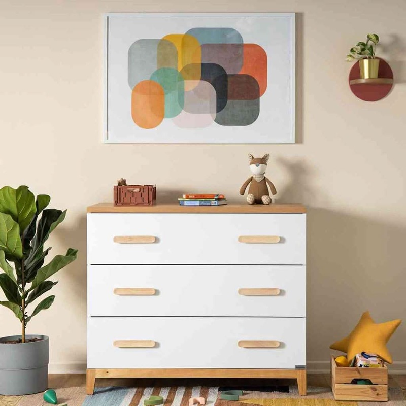 DaDaDa Lala Little 3-Drawer Dresser, White / Red Oak