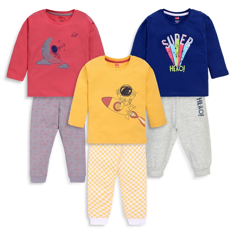 Baby Boys Pack Of 3 Full Sleeve T-Shirt & Pyjama Set 100% Cotton XXL – 18 to 24 Months