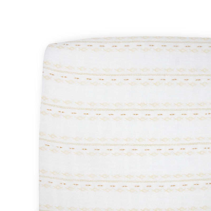 Cotton Muslin Crib Sheet – Gold Diamond-stripe Gold Diamond-stripe